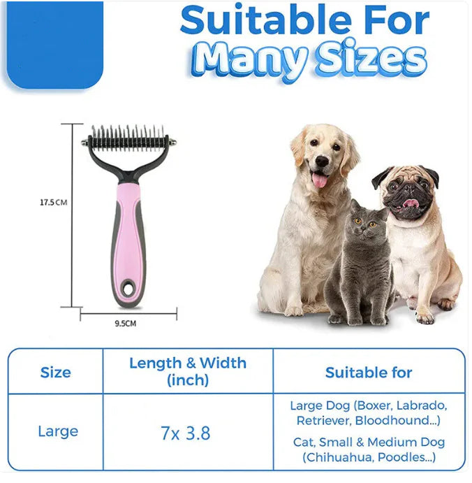 Pet De-Shedding Rake - 2-in-1 Grooming Tool