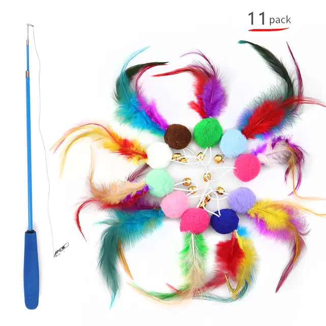 11-Piece Cat Feather Wand - Interactive Toy Set