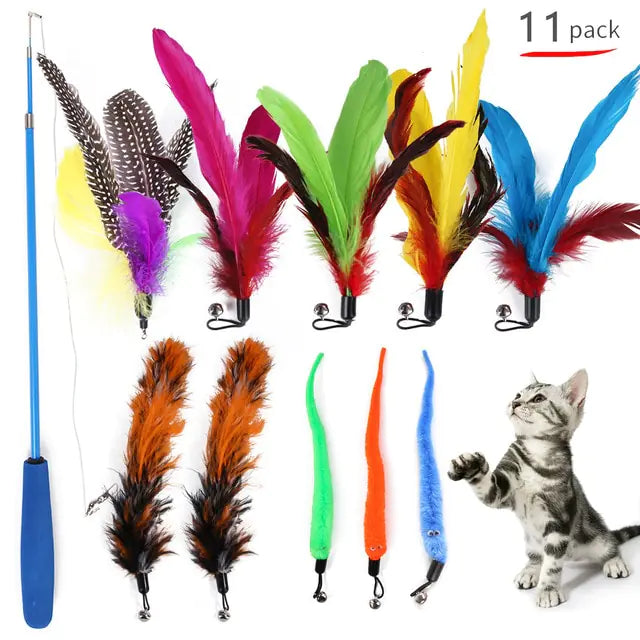 11-Piece Cat Feather Wand - Interactive Toy Set