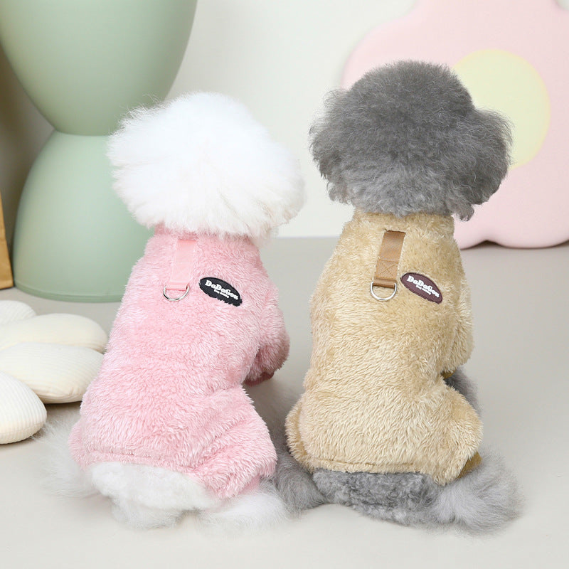 Pet Clothes Dog Clothes Autumn And Winter New Pet Clothes Cat Clothes 22 Three-color Pull Ring Four-leg Fleece