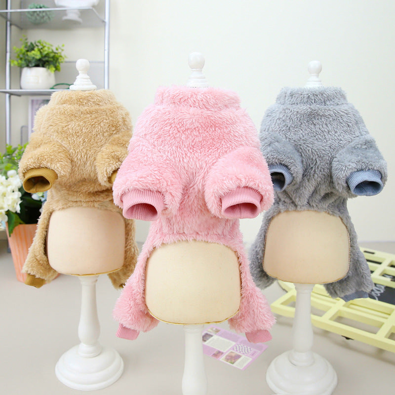 Pet Clothes Dog Clothes Autumn And Winter New Pet Clothes Cat Clothes 22 Three-color Pull Ring Four-leg Fleece
