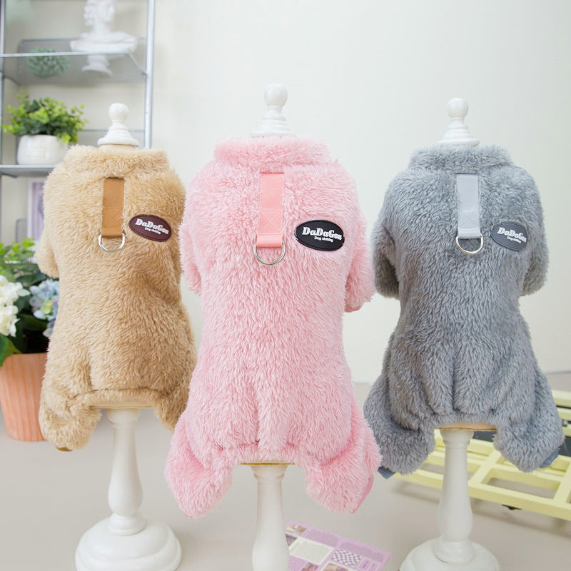 Pet Clothes Dog Clothes Autumn And Winter New Pet Clothes Cat Clothes 22 Three-color Pull Ring Four-leg Fleece