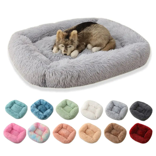 Plush Square Pet Bed - Calming & Washable