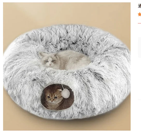 Cat Bed with Tunnel & Peephole - Plush Play Nest