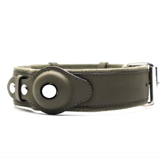 Leather Dog Collar with AirTag Holder