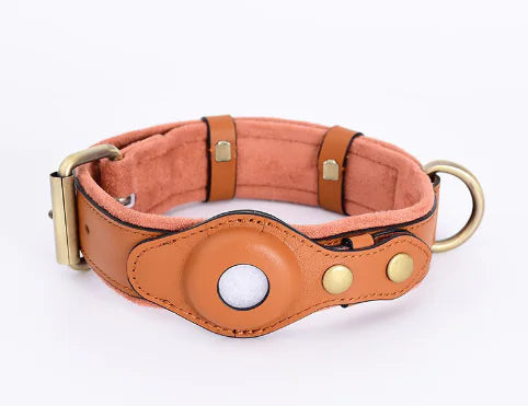 Leather Dog Collar with AirTag Holder