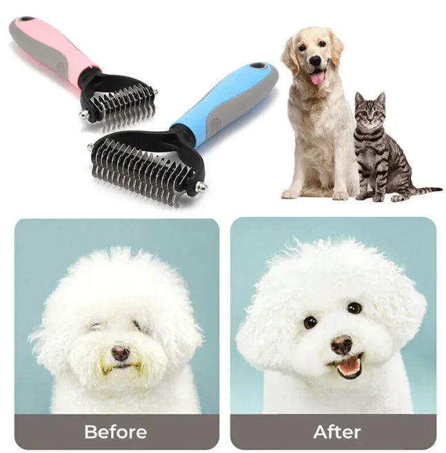 Pet De-Shedding Rake - 2-in-1 Grooming Tool