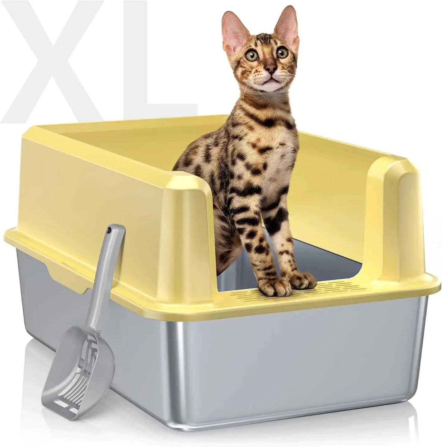 High Sided Stainless Steel Cat Litter Box - 11.8" Tall Sides, Odor - Free & Non - Stick - Petmartopia