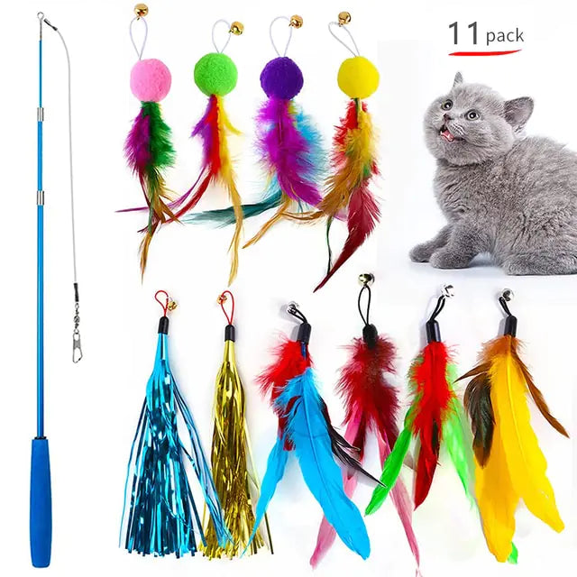 11-Piece Cat Feather Wand - Interactive Toy Set