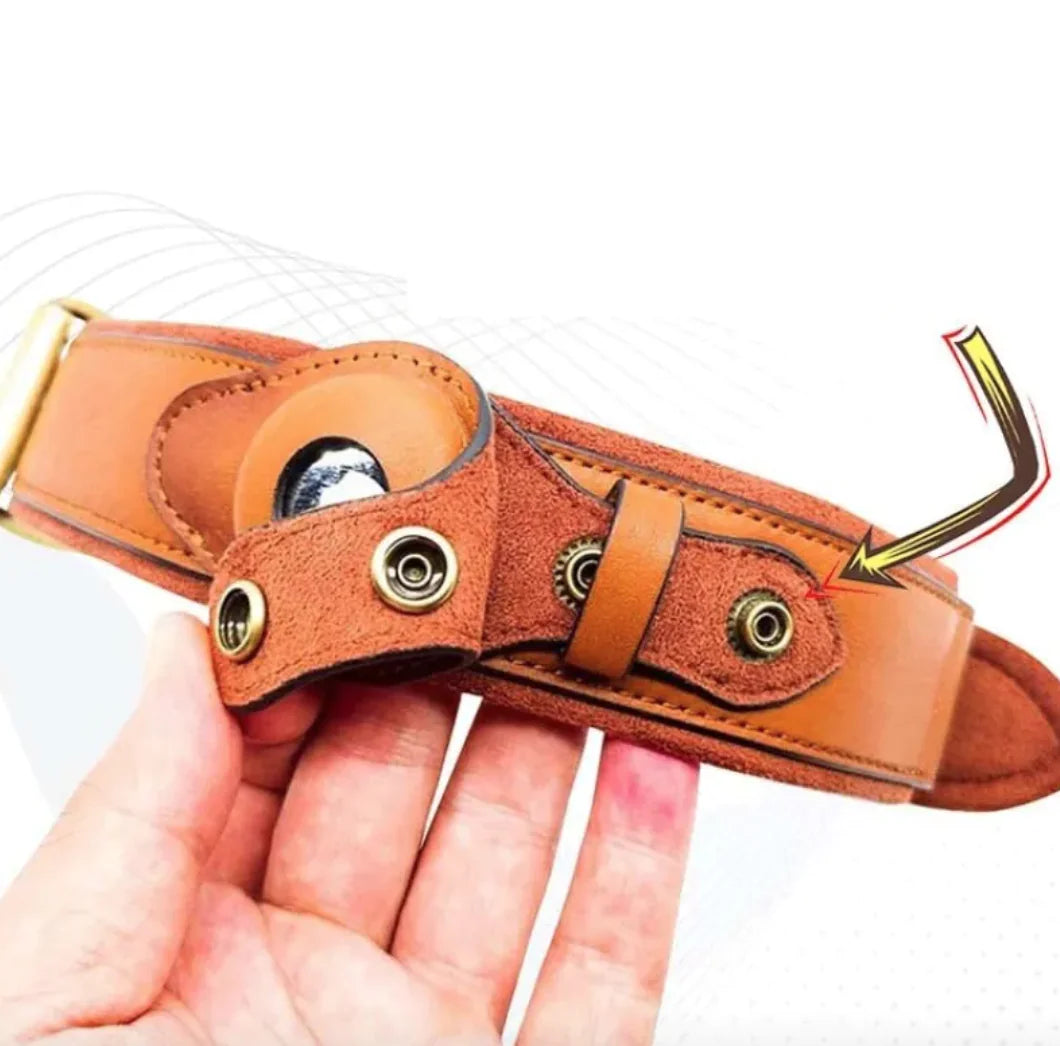 Leather Dog Collar with AirTag Holder