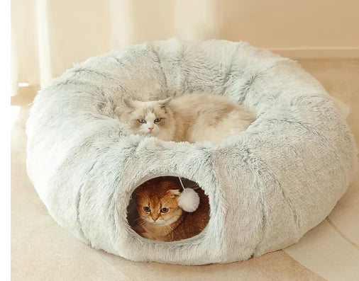 Cat Bed with Tunnel & Peephole - Plush Play Nest