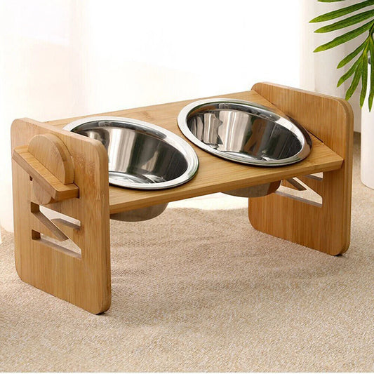 Cat using Stainless Steel Elevated Adjustable Height Bowls for food and water
