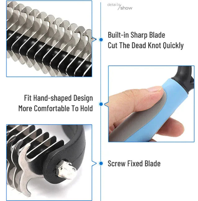 Pet De-Shedding Rake - 2-in-1 Grooming Tool