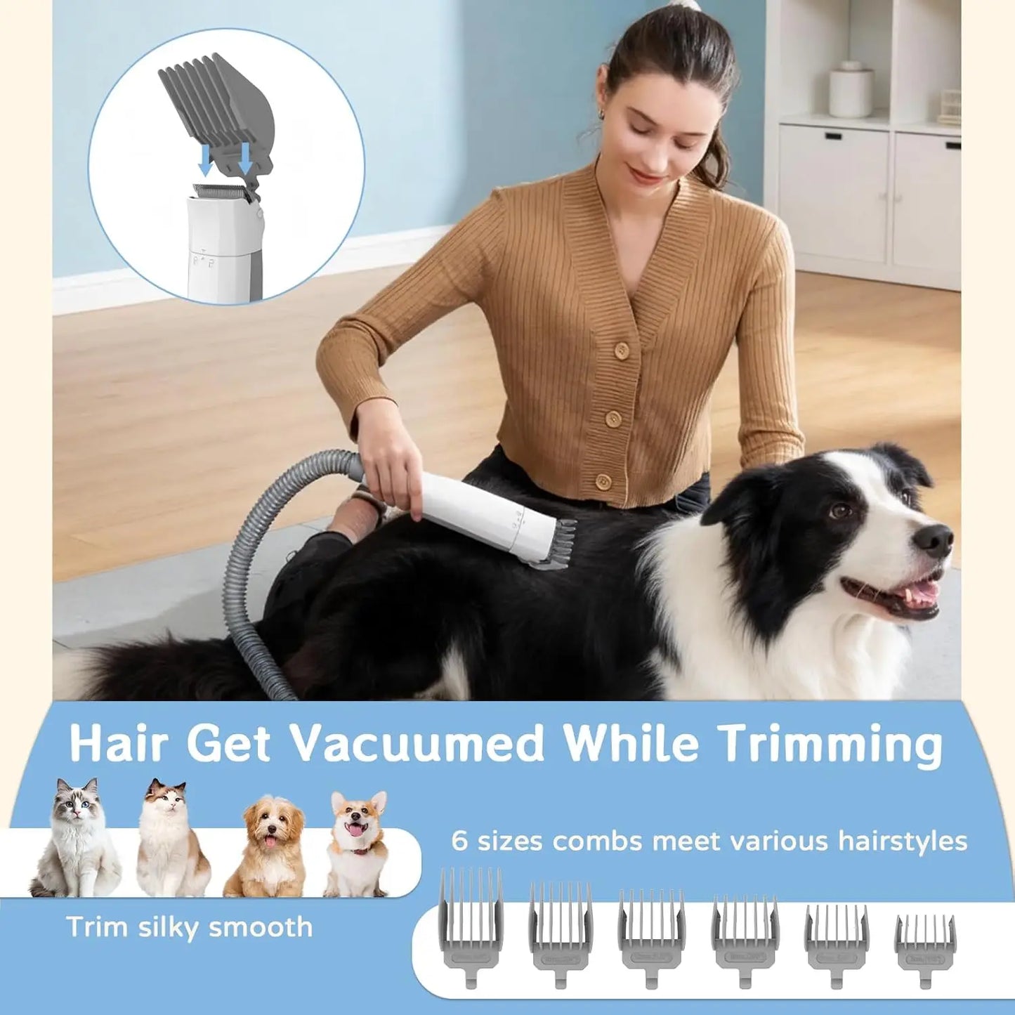 VacuGroom™ 7-in-1 Pet Grooming Vacuum Kit – Clip, Deshed, Dry & Trim at Home