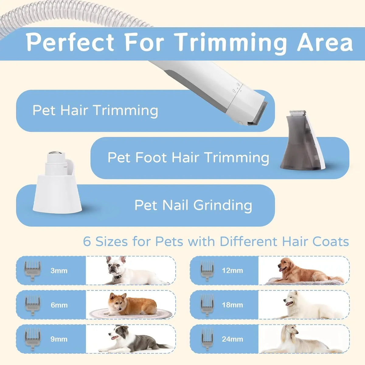 VacuGroom™ 7-in-1 Pet Grooming Vacuum Kit – Clip, Deshed, Dry & Trim at Home