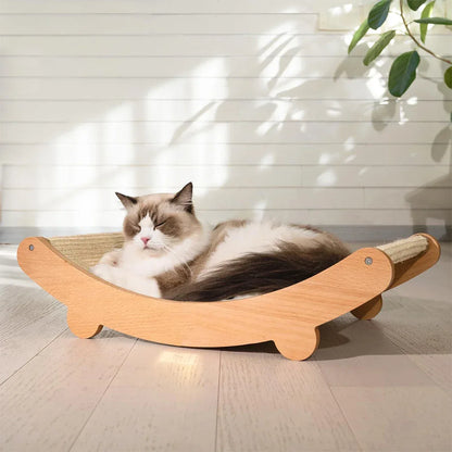 Natural Wood Cat Scratcher & Lounge - 2-in-1 Bed - Petmartopia