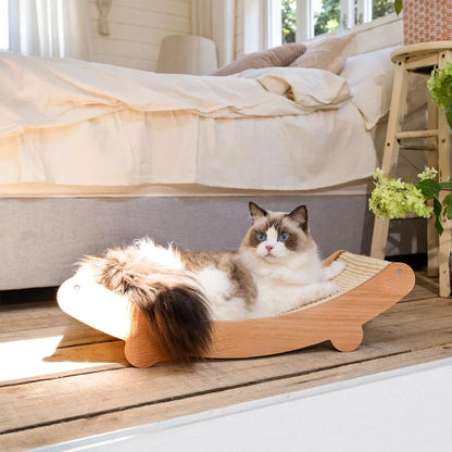 Natural Wood Cat Scratcher & Lounge - 2-in-1 Bed - Petmartopia