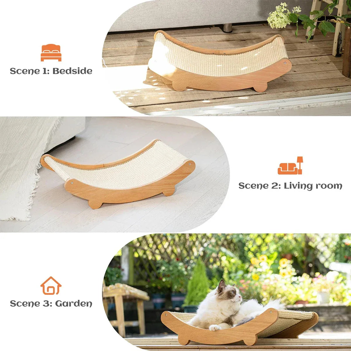 Natural Wood Cat Scratcher & Lounge - 2-in-1 Bed - Petmartopia