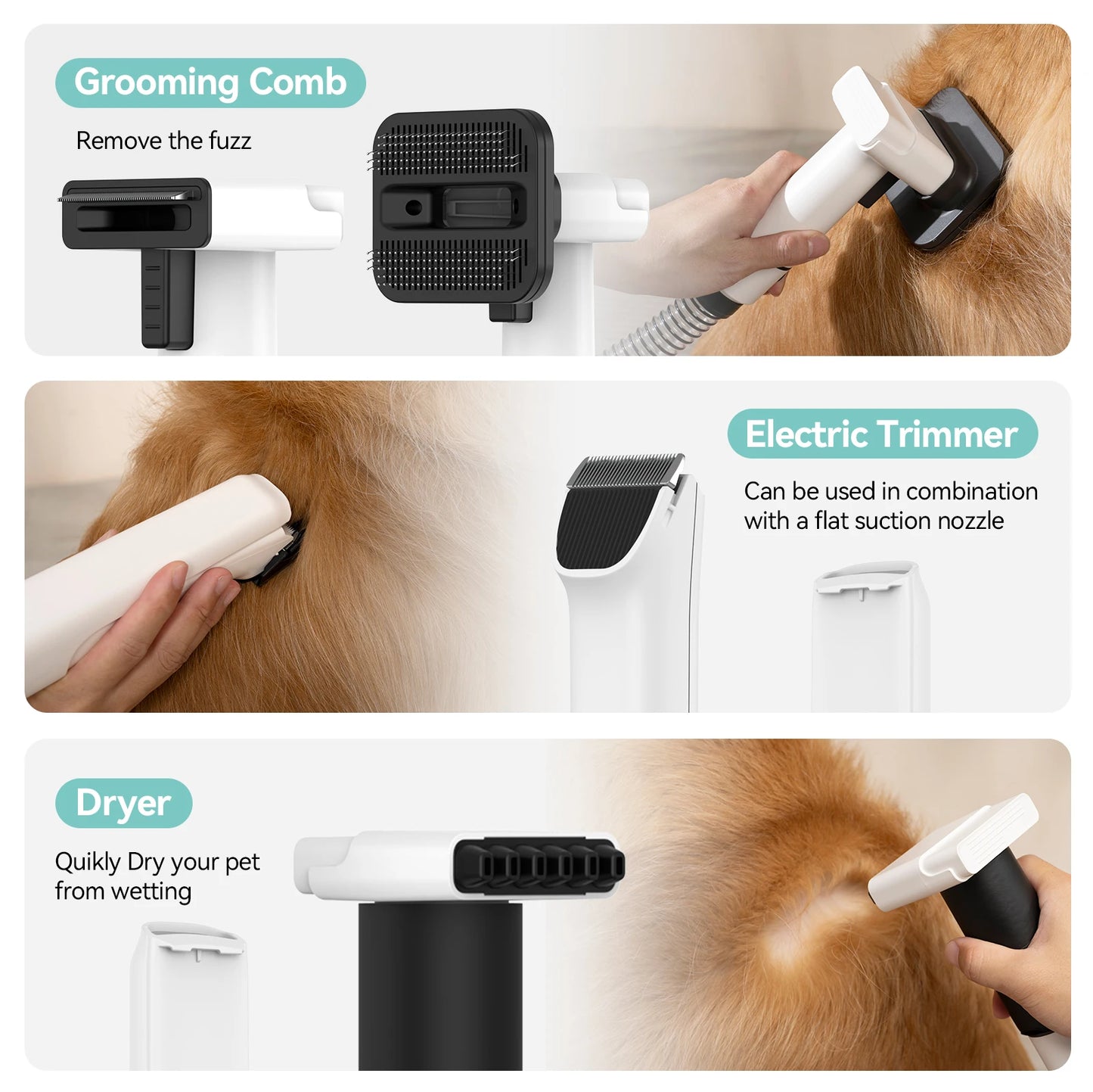 Trim, Dry & Clean — 3-in-1 Pet Grooming Vacuum Kit