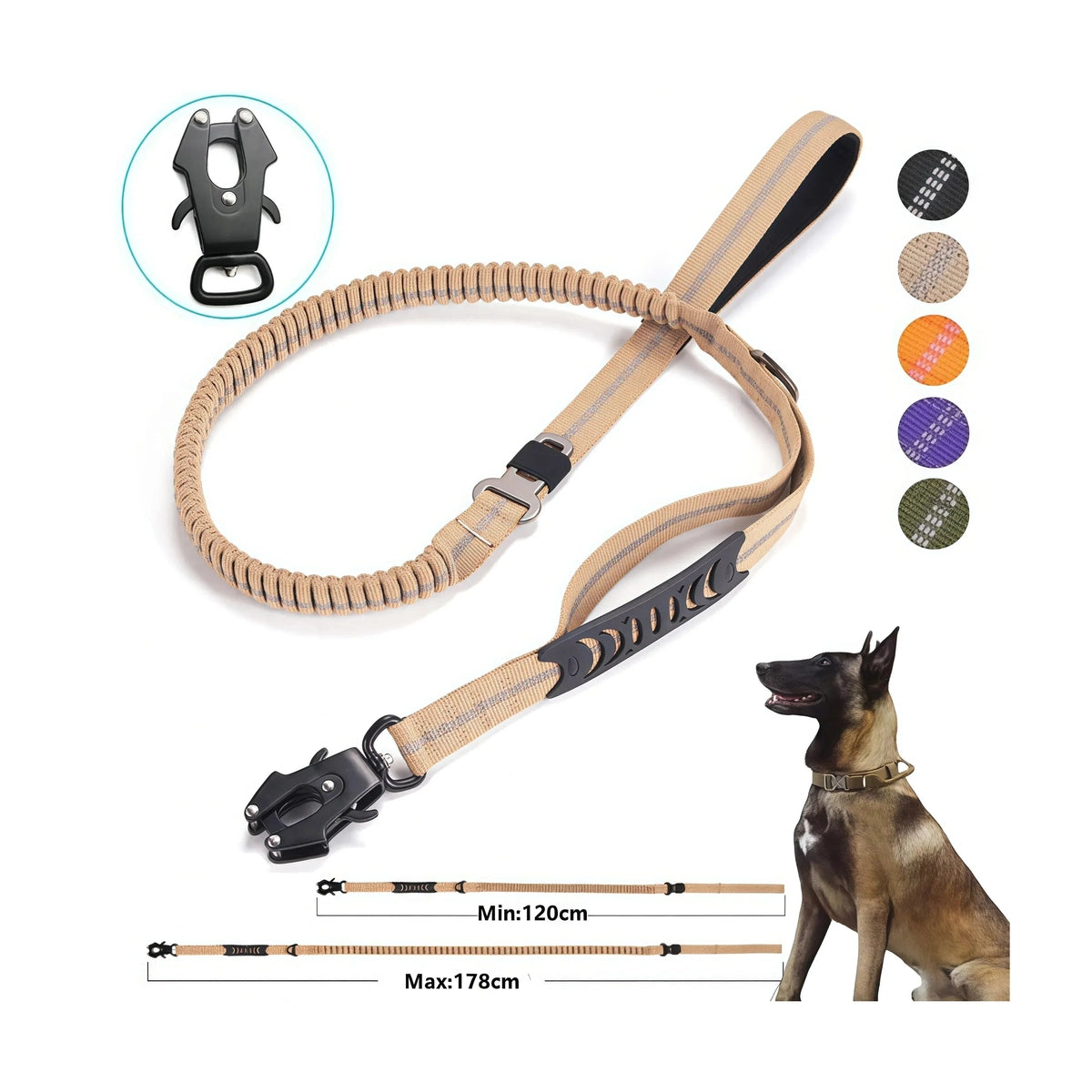 Tactical Bungee Dog Leash - Shock-Absorbing & Reflective - Petmartopia
