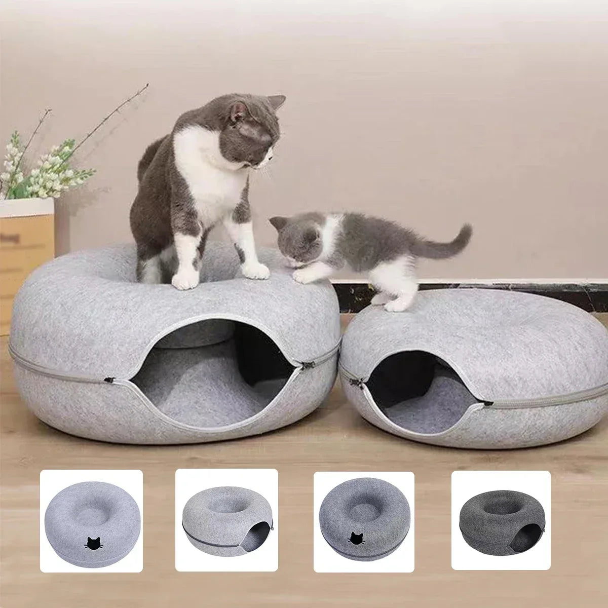 Tunnel Donut Cat Bed - Interactive Play & Sleep Combo - Petmartopia