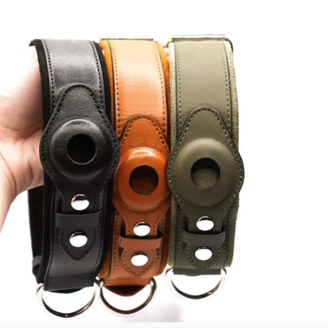 Leather Dog Collar with AirTag Holder