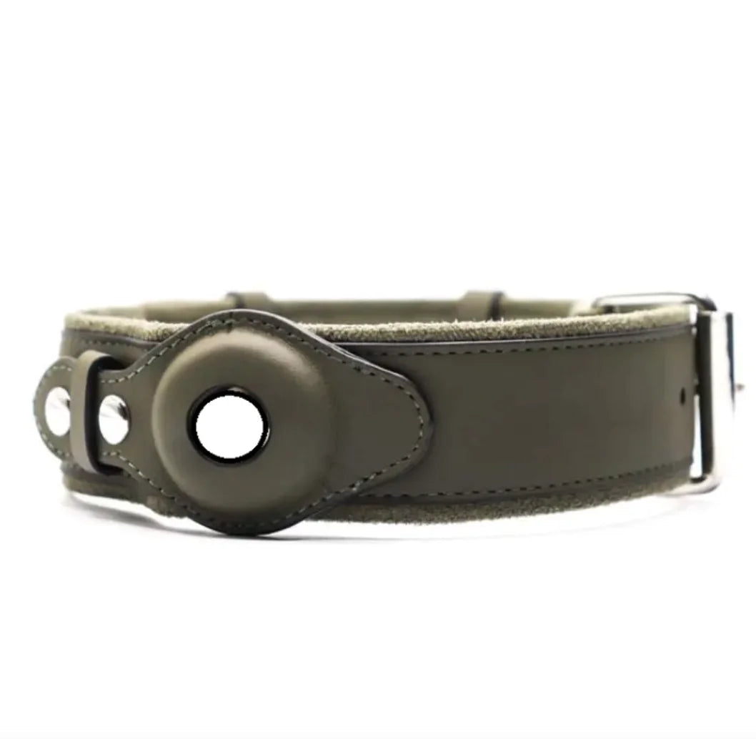 Leather Dog Collar with AirTag Holder