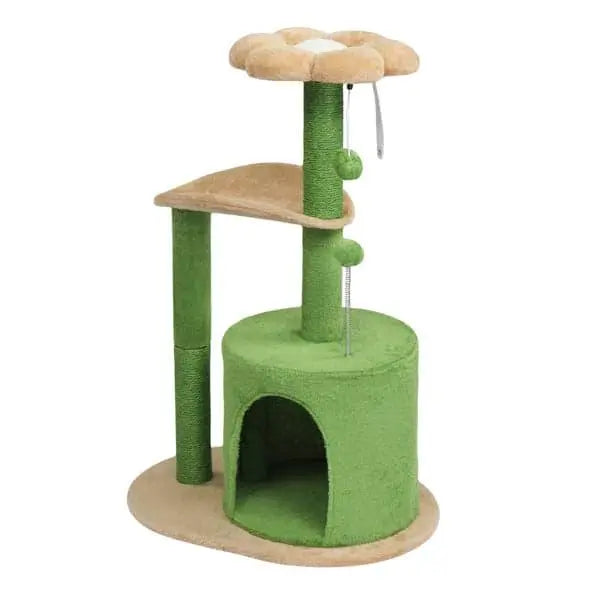 Beds & Furniture 1pc 33in Cat Tree, Multi-level Cat Tower With Cat Scratching Post With Curved Perch, Cozy Cat Condo, Padded Top Bed For Kittens And Indoor Cats, Beige & Green