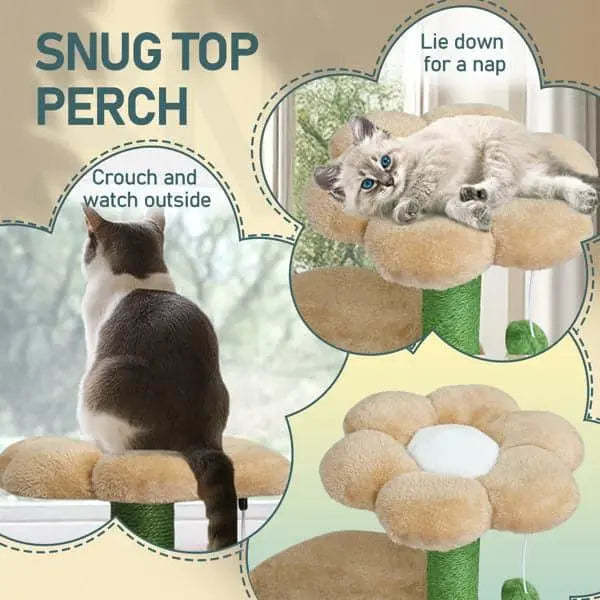Beds & Furniture 1pc 33in Cat Tree, Multi-level Cat Tower With Cat Scratching Post With Curved Perch, Cozy Cat Condo, Padded Top Bed For Kittens And Indoor Cats, Beige & Green