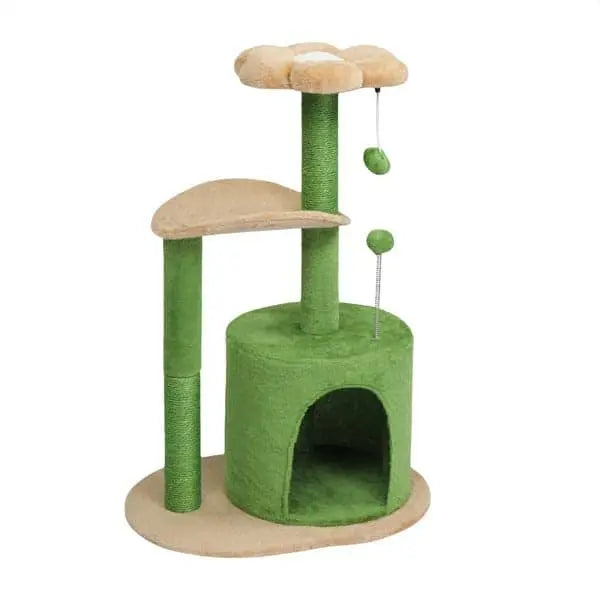 Beds & Furniture 1pc 33in Cat Tree, Multi-level Cat Tower With Cat Scratching Post With Curved Perch, Cozy Cat Condo, Padded Top Bed For Kittens And Indoor Cats, Beige & Green