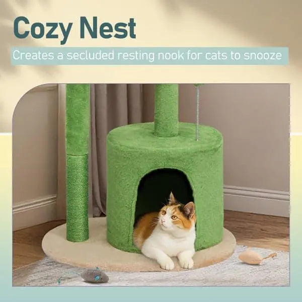 Beds & Furniture 1pc 33in Cat Tree, Multi-level Cat Tower With Cat Scratching Post With Curved Perch, Cozy Cat Condo, Padded Top Bed For Kittens And Indoor Cats, Beige & Green