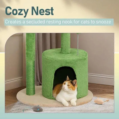 Beds & Furniture 1pc 33in Cat Tree, Multi-level Cat Tower With Cat Scratching Post With Curved Perch, Cozy Cat Condo, Padded Top Bed For Kittens And Indoor Cats, Beige & Green