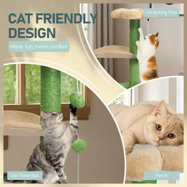 Beds & Furniture 1pc 33in Cat Tree, Multi-level Cat Tower With Cat Scratching Post With Curved Perch, Cozy Cat Condo, Padded Top Bed For Kittens And Indoor Cats, Beige & Green