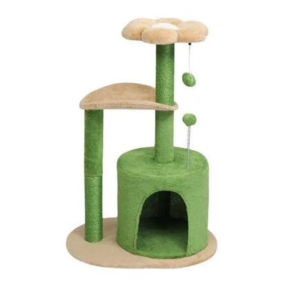 Beds & Furniture 1pc 33in Cat Tree, Multi-level Cat Tower With Cat Scratching Post With Curved Perch, Cozy Cat Condo, Padded Top Bed For Kittens And Indoor Cats, Beige & Green