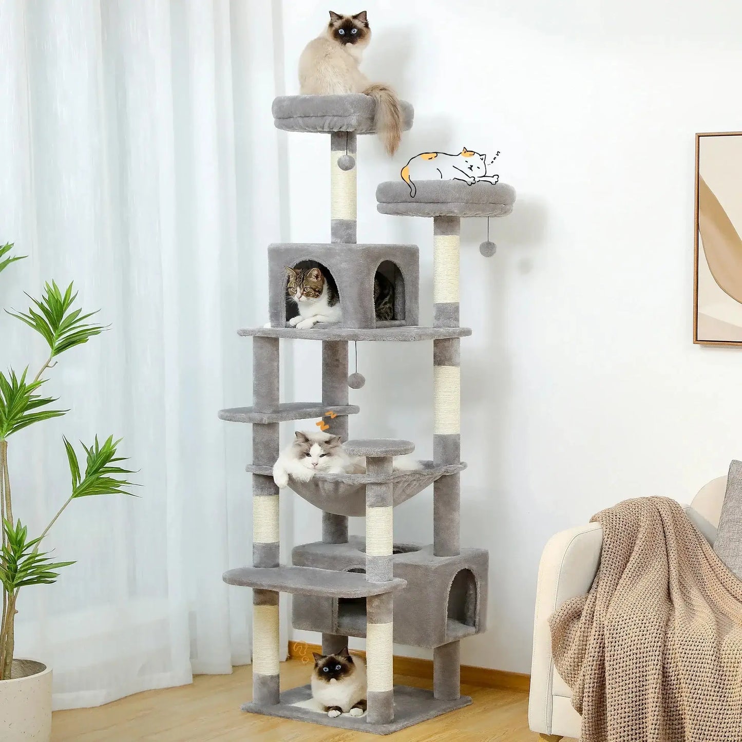 Cat Tree - Multi - Level with Hammock - Petmartopia