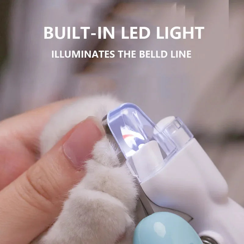 Pet Claw Grooming Nail Clipper with built-in LED light for safe nail trimming.