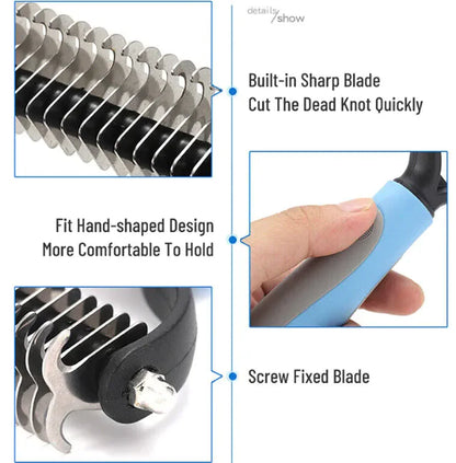 Pet De-Shedding Rake - 2-in-1 Grooming Tool